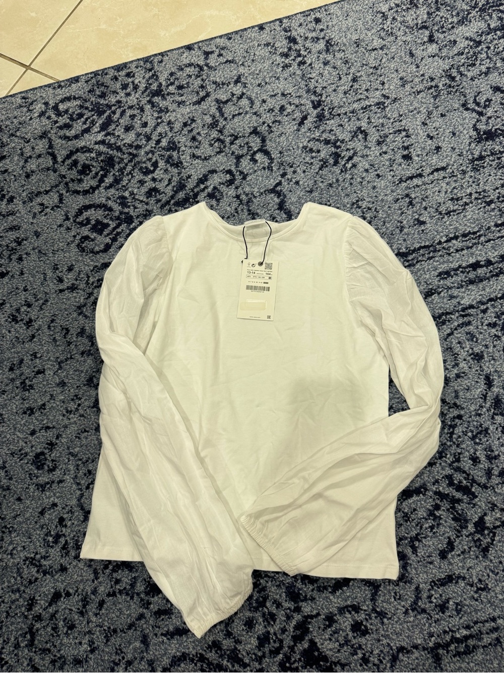 Zara White Long-Sleeve Puff-Sleeve Tee